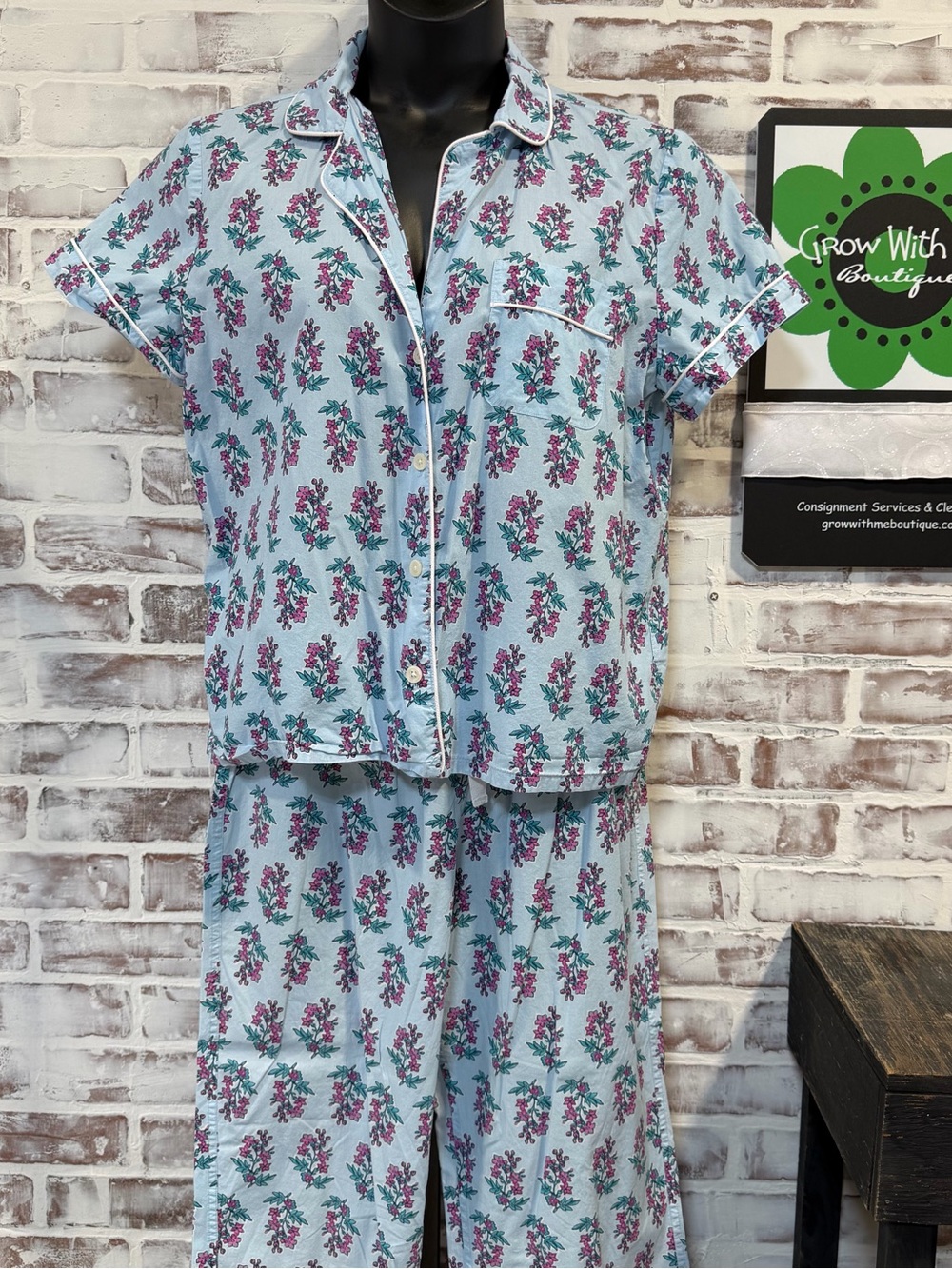 J. Crew Light Blue Floral Short-Sleeve Pajama Set